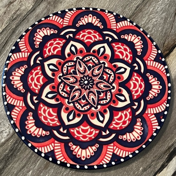 Del Rio Salado Trivet Hot Plate 9” Hand Painted Floral Mandela Pink/Blue… - Picture 2 of 11